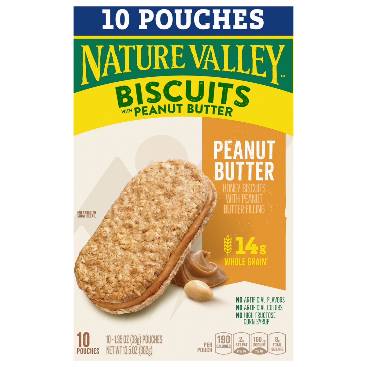 slide 1 of 9, Nature Valley Biscuit Sandwiches, Peanut Butter, Snack Bars, 10 Bars, 13.5 oz, 10 ct