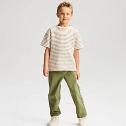 Boys' Short Sleeve Textured Striped Relaxed Fit T-Shirt - Cat & Jack™ Gray/Cream XL
