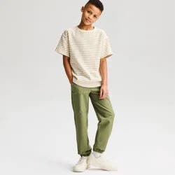 Boys' Short Sleeve Textured Striped Relaxed Fit T-Shirt - Cat & Jack™ Green/Sand S