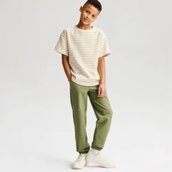 Boys' Short Sleeve Textured Striped Relaxed Fit T-Shirt - Cat & Jack™ Green/Sand M