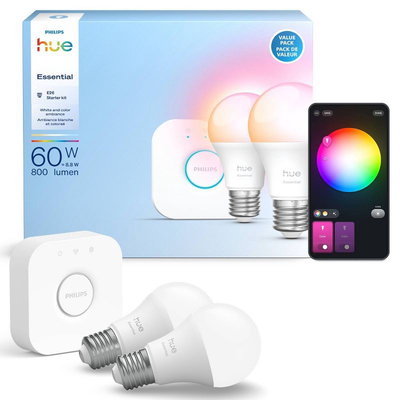 slide 1 of 9, Philips 2pk Hue Essentials Color A19 Starter Kit, 2 ct