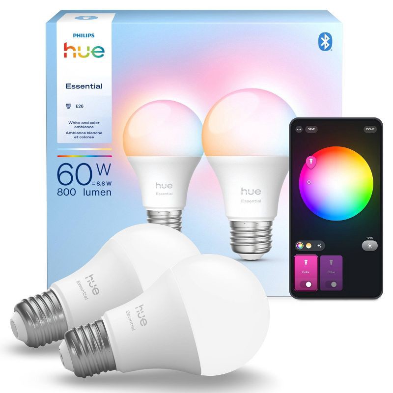 slide 1 of 8, Philips 2pk Hue Essentials Color A19, 2 ct