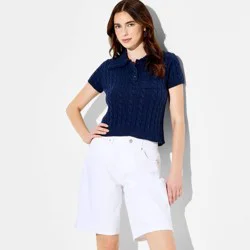 Women's Short Sleeve Cable Polo Pullover Sweater - Wild Fable™ Navy Blue XXS