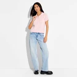 Women's Short Sleeve Cable Polo Pullover Sweater - Wild Fable™ Pink L