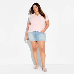 Women's Short Sleeve Cable Polo Pullover Sweater - Wild Fable™ Pink XXL