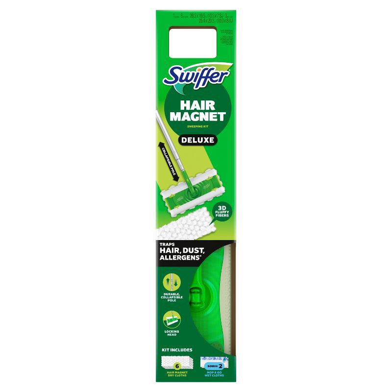 slide 1 of 16, Swiffer Unscented Sweeper Hair Magnet Deluxe Starter Kit Floor Cleaners - 9pc, 9 ct