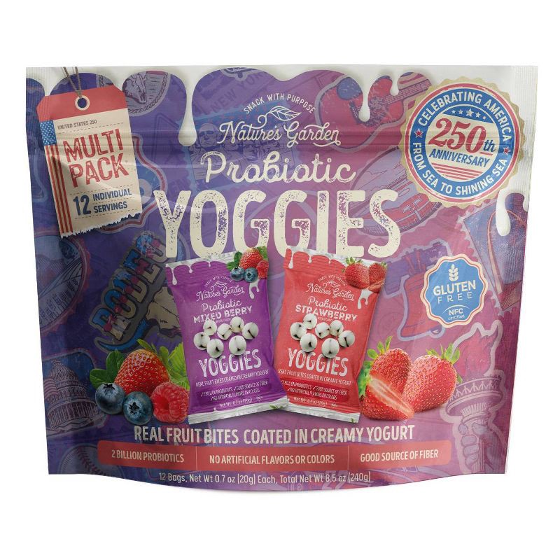 slide 1 of 6, Nature's Garden Snacks Probiotic Yoggies Americana Fruit Snacks Bag - 8.5oz/12ct, 8.5 oz, 12 ct