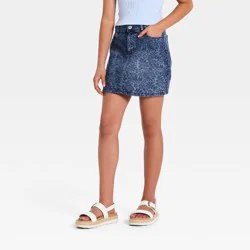 Girls' Mid-Rise Denim Skort - art class™ Medium Wash Floral Print XL