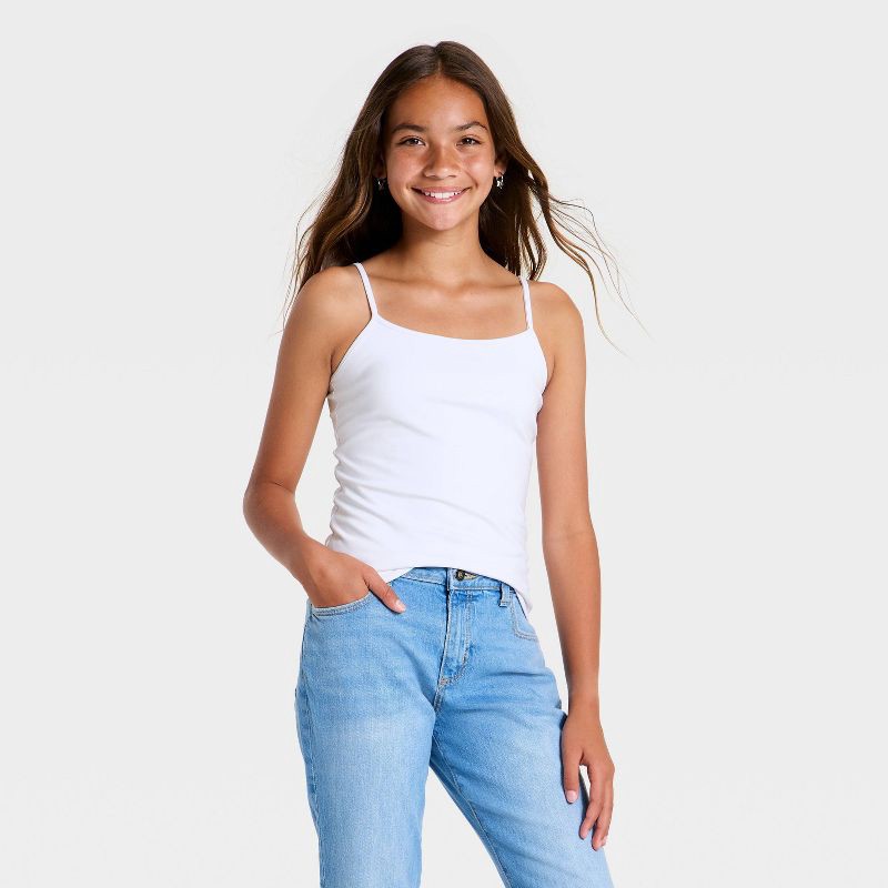 slide 1 of 3, Girls' Super-Soft Cami Top - art class™ White S, 1 ct