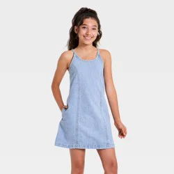 Girls' Denim Shift Dress - art class Light Wash S