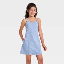Girls' Denim Shift Dress - art class Light Wash M