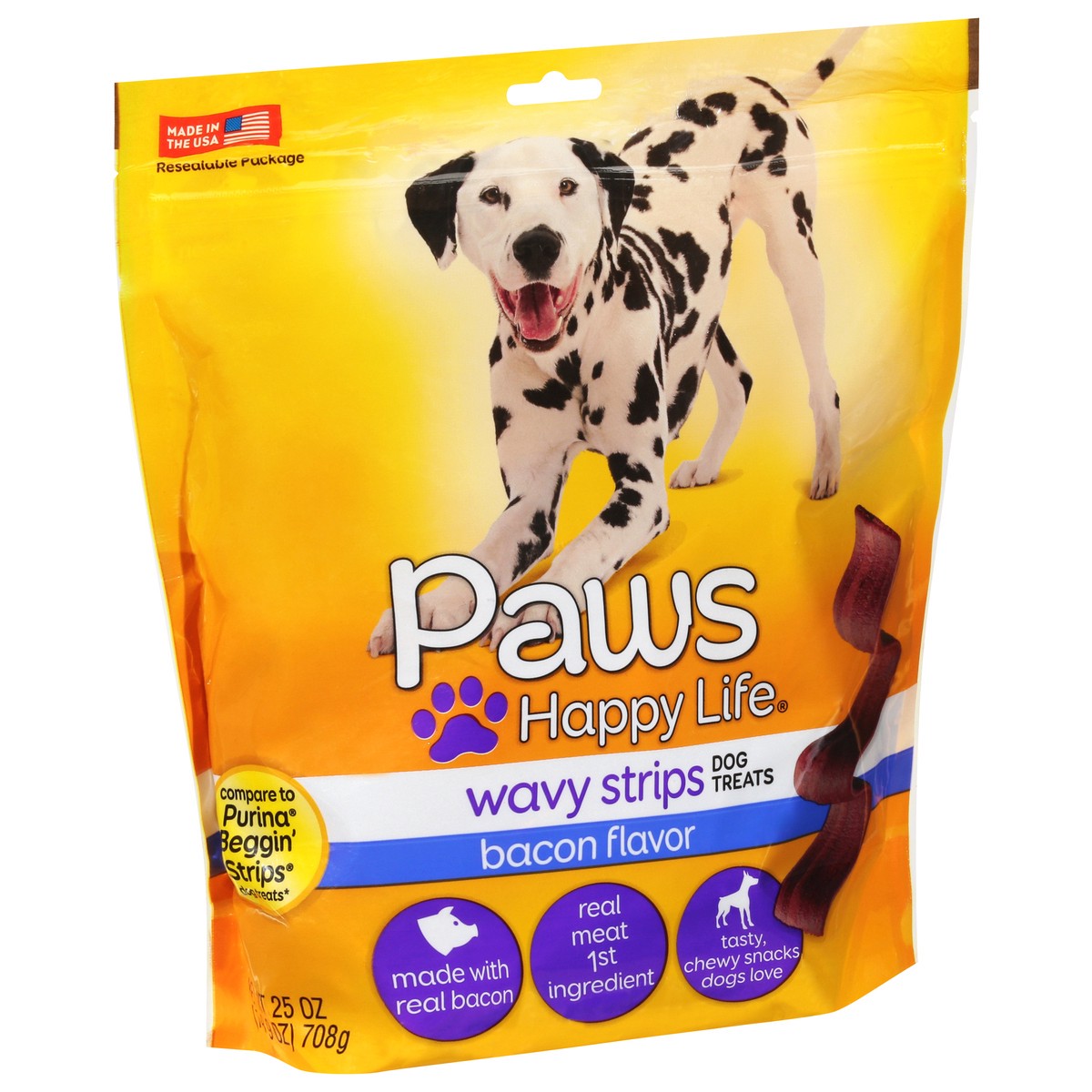 slide 2 of 9, Paws Happy Life Wavy Strips Bacon Flavor Dog Treats 25 oz, 25 oz