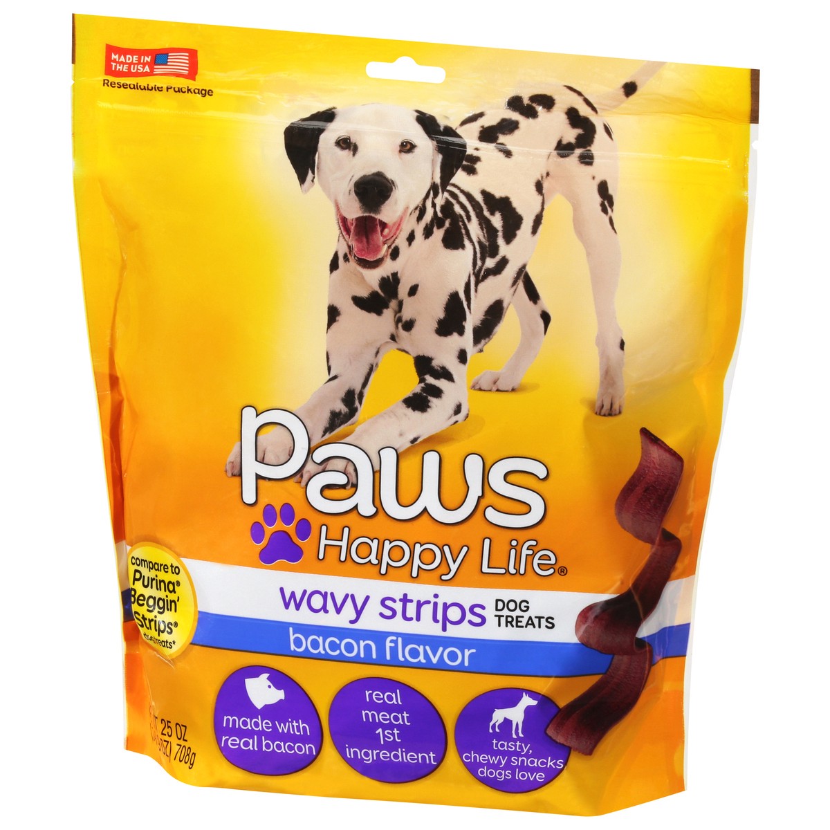 slide 3 of 9, Paws Happy Life Wavy Strips Bacon Flavor Dog Treats 25 oz, 25 oz