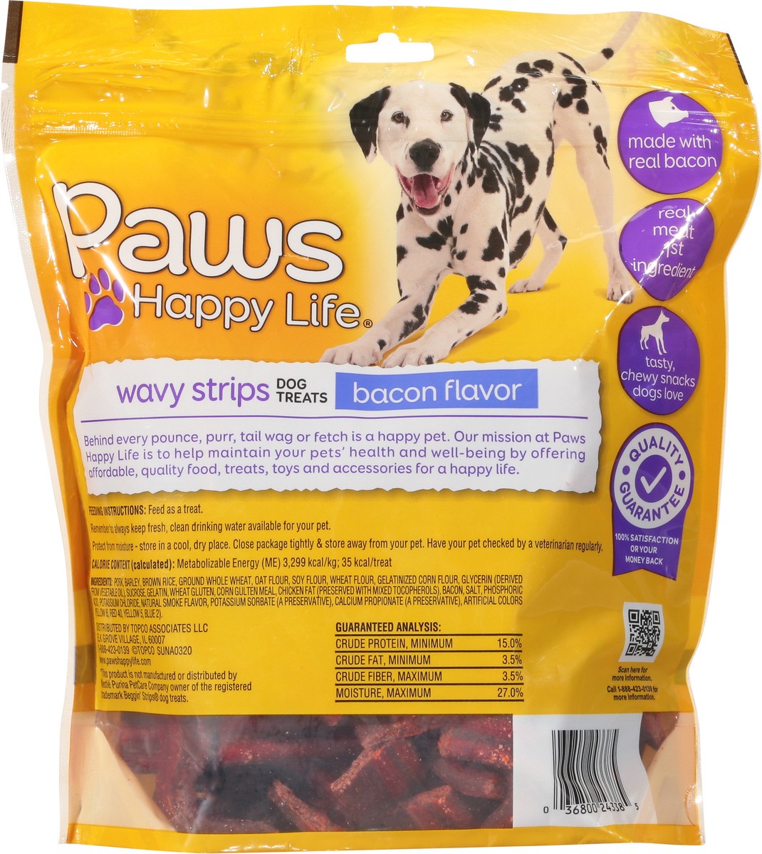 slide 5 of 9, Paws Happy Life Wavy Strips Bacon Flavor Dog Treats 25 oz, 25 oz