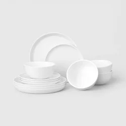12pc Stoneware Coupe Dinnerware Set Glossy white - Room Essentials™