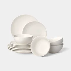 12pc Stoneware Elara Classic Coupe Dinnerware Set Sour Cream - Threshold™