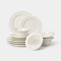 12pk Stoneware Briarwood Rimmed Dinnerware Set Sour Cream - Threshold™