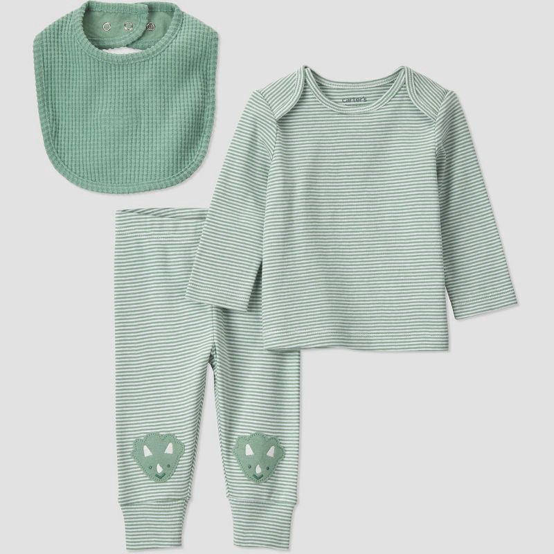 slide 1 of 6, Carter's Just One You® Baby Boys' 3pc Dino Top And Bottom Set With Bib - Green Newborn, 3 ct