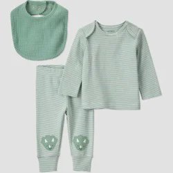 Carter's Just One You® Baby Boys' 3pc Dino Top And Bottom Set With Bib - Green Newborn