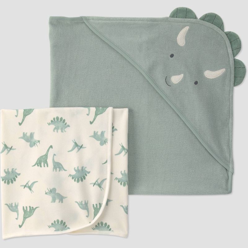 slide 1 of 4, Carter's Just One You® Baby 2pk Hooded Towel - Green Dino, 2 ct