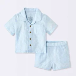 Baby Boys' 2pc Top and Bottom Sets - Cloud Island™ Light Blue Newborn
