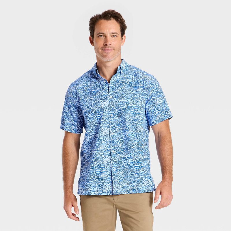 slide 1 of 4, Goodfellow & Co x Reyn Spooner Men's Short Sleeve Waves Button-Down Shirt - Goodfellow & Co™ x Reyn Spooner Aqua Blue XL, 1 ct