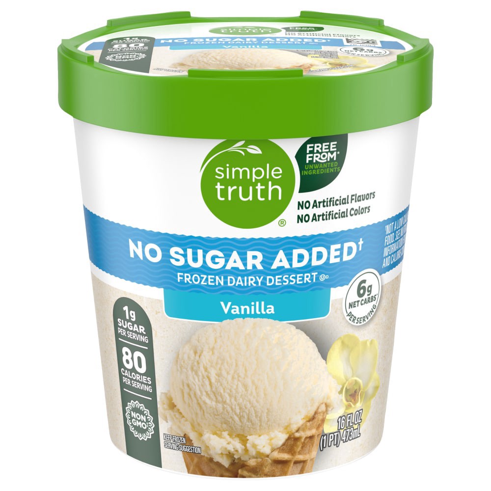 slide 3 of 4, Simple Truth No Sugar Added Vanilla Frozen Dairy Dessert, 16 fl oz