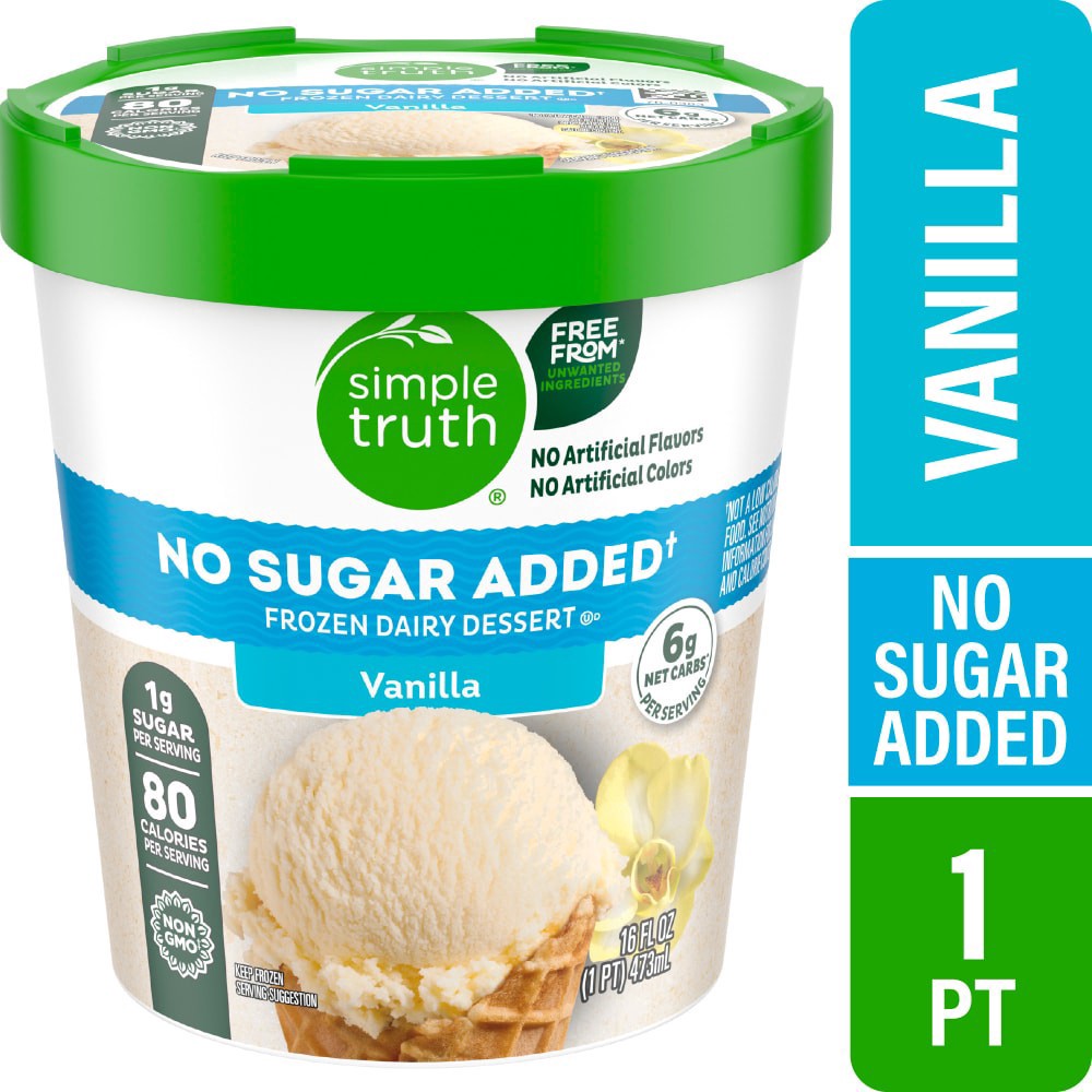 slide 1 of 4, Simple Truth No Sugar Added Vanilla Frozen Dairy Dessert, 16 fl oz