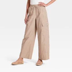 Women's Front-Tie Striped Cargo Pants - A New Day™ Light Brown XS