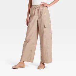 Women's Front-Tie Striped Cargo Pants - A New Day™ Light Brown XS