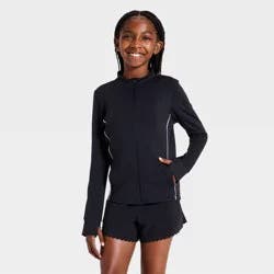 Girls' Picot Trim Active Jacket - All In Motion™ Black XL