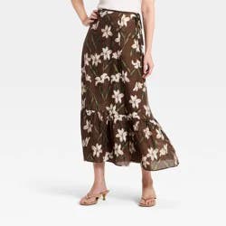 Women's Floral Wrap Maxi Skirt - A New Day™ Brown S