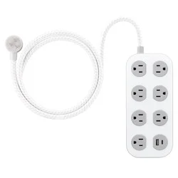 General Electric Surge Protector 7 Outlet 1 USB-A 1 USB-C 12W 1470J 4' Braided Cord White