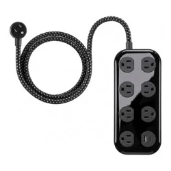 General Electric Surge Protector 7 Outlet 1 USB-A 1 USB-C 12W 1470J 4' Braided Cord Black