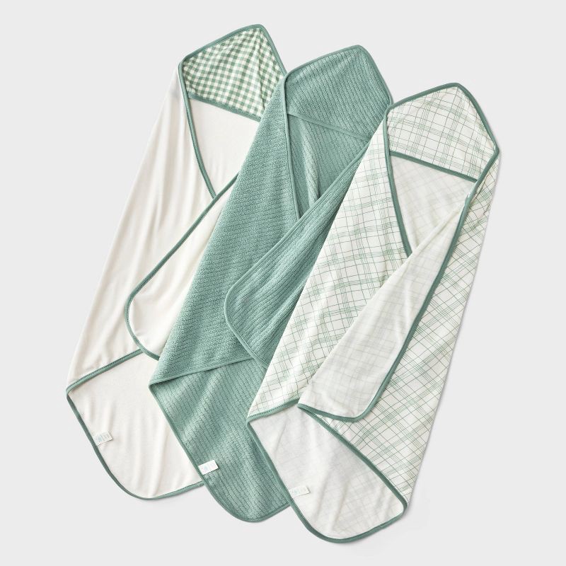 slide 1 of 2, Baby 3pk hooded Bath Towel - Cloud Island™ Green, 3 ct