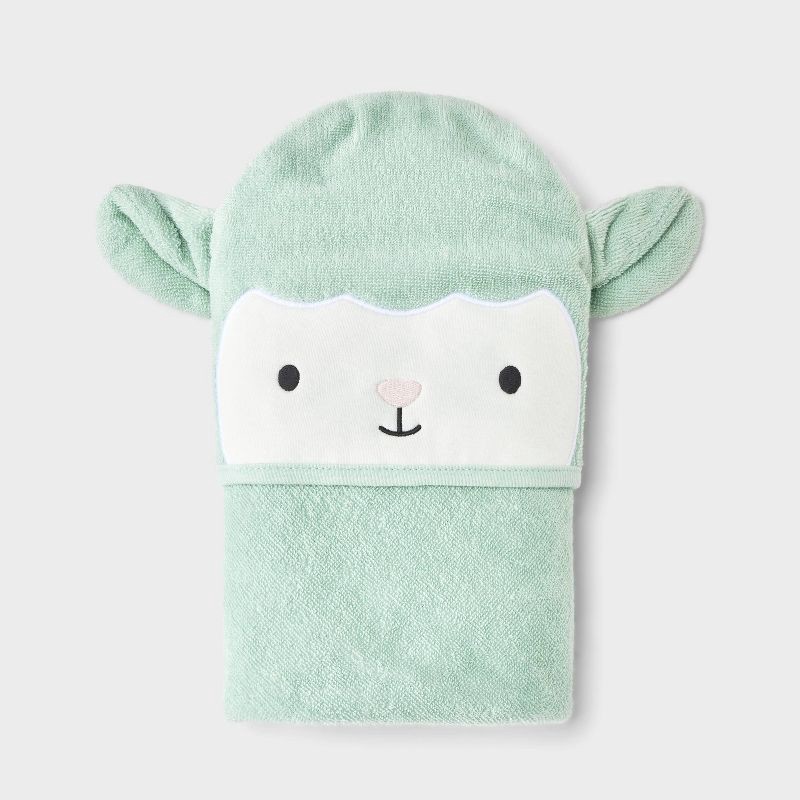 slide 1 of 3, Baby hooded Bath Towel - Cloud Island™ white/Green lamb, 1 ct