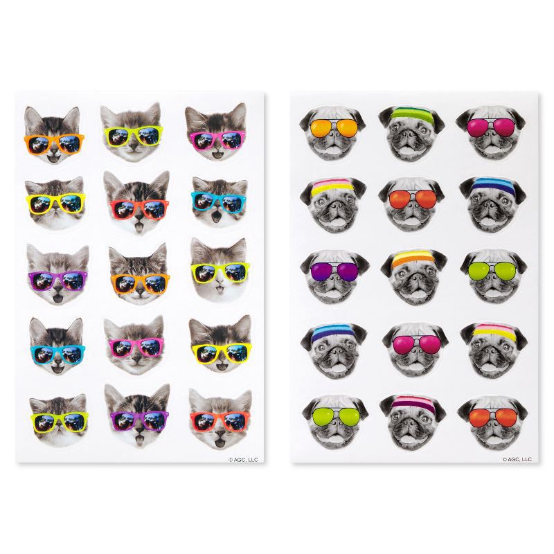 slide 1 of 5, American Greetings Funny Stickers for Kids/Cool Cats and Pugs in Sunglasses 120ct - 8 Sheets, 120 ct, 8 sheets