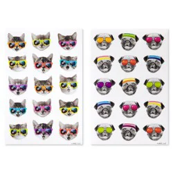 American Greetings Funny Stickers for Kids/Cool Cats and Pugs in Sunglasses 120ct - 8 Sheets