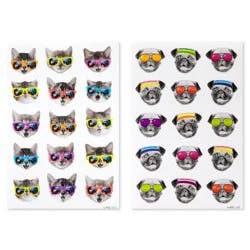American Greetings Funny Stickers for Kids/Cool Cats and Pugs in Sunglasses 120ct - 8 Sheets