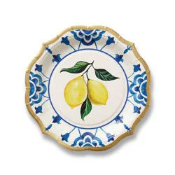 OMG IT's PAPER OMG! IT's PAPER 8ct 10.5" Dinner Paper Plates Italian Summer Lemon Capri White/Blue