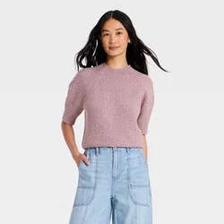 Women's Short Sleeve Cozy Ribbed Crewneck Pullover Sweater - Universal Thread™ Berry Red L