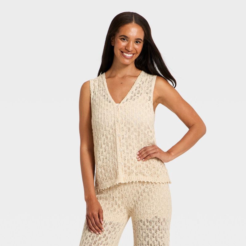 slide 1 of 3, Women's Slub Cardigan Sweater - Universal Thread™ Cream L, 1 ct