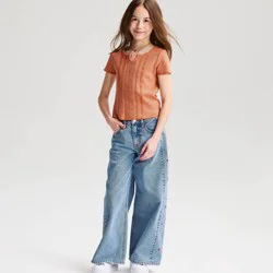 Girls' Short Sleeve Fitted Lace Trim Waffle Knit T-Shirt - Cat & Jack™ Chestnut S