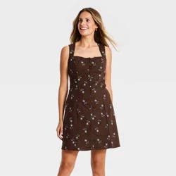 Women's Button-Up Mini Dress - A New Day™ Brown L