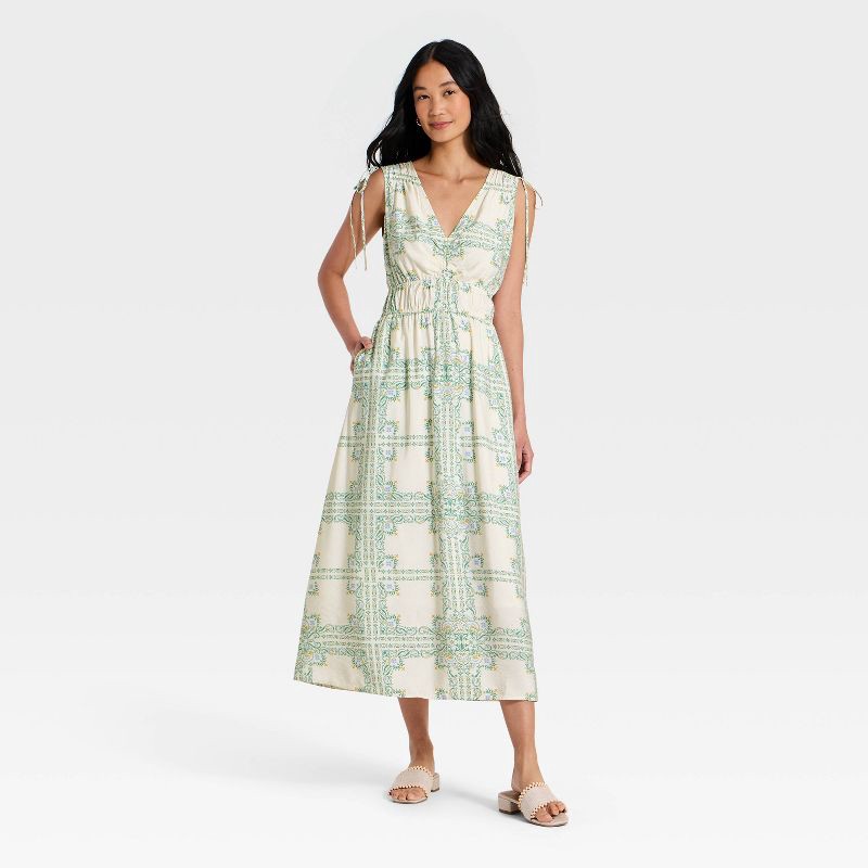 slide 1 of 3, Women's V-Neck Midi Dress - A New Day™ Cream L, 1 ct