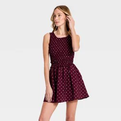 Women's Smocked Mini A-Line Dress - A New Day™ Maroon L