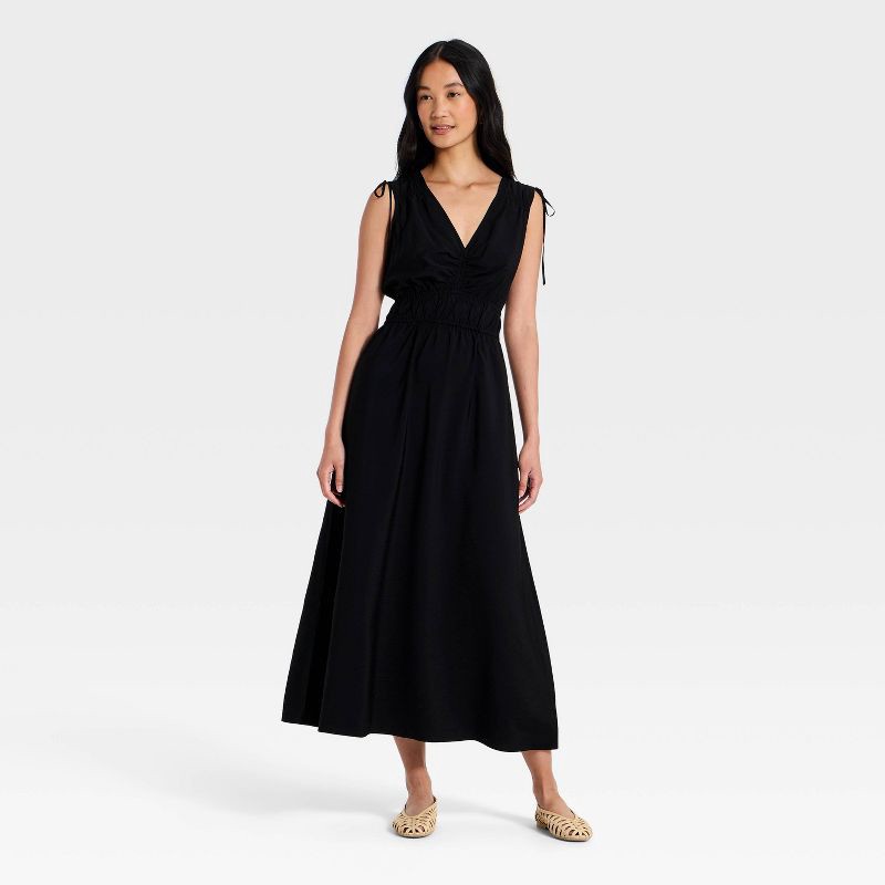 slide 1 of 3, Women's V-Neck Midi Dress - A New Day™ Black S, 1 ct