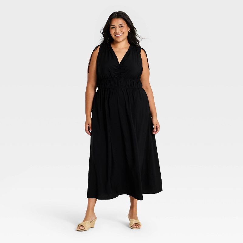slide 1 of 3, Women's V-Neck Midi Dress - A New Day™ Black XXL, 1 ct