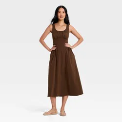Women's Corset Smock Midi Dress - A New Day™ Brown L