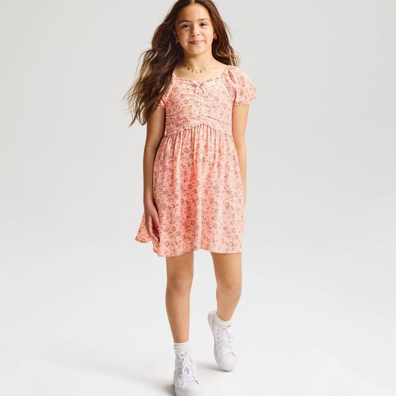 slide 1 of 4, Girls' Short Sleeve Paisley Floral Printed Woven Dress - Cat & Jack™ Pink M, 1 ct